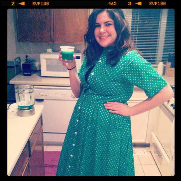 green polka dot dress